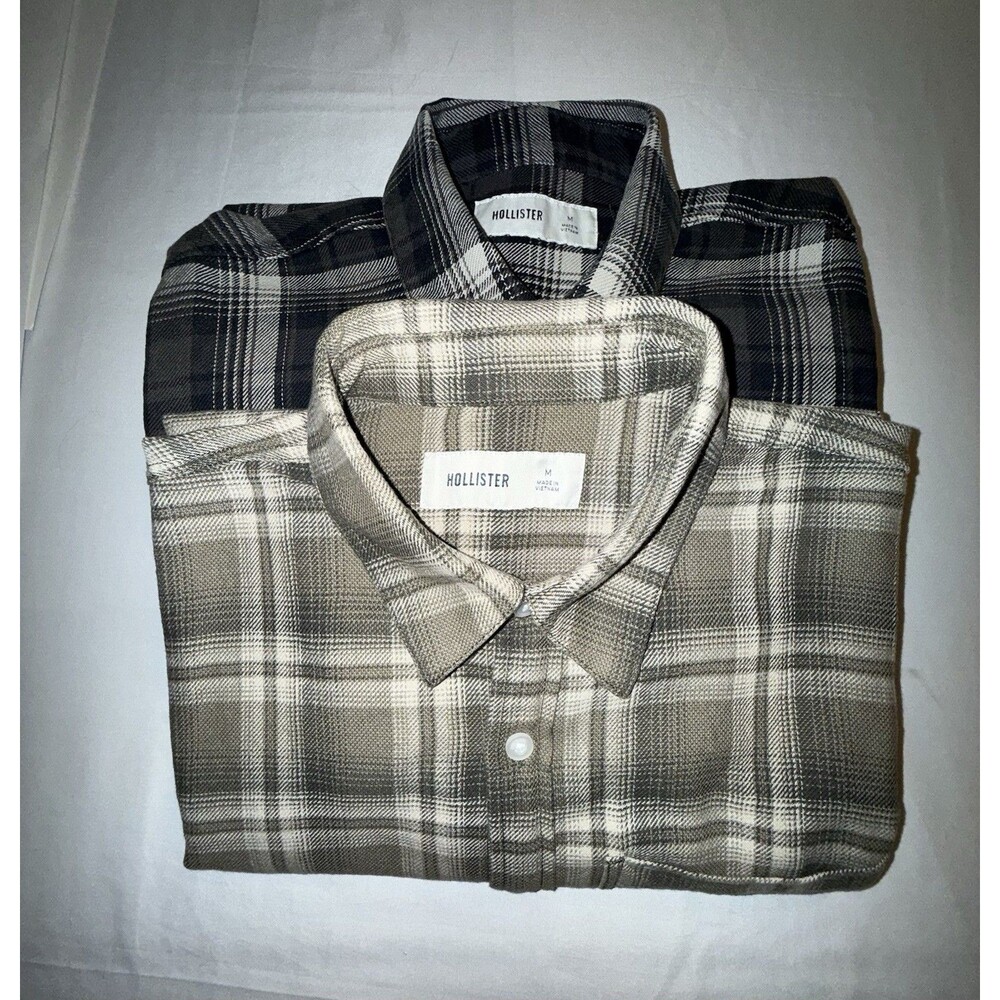 Hollister Men’s M Flannel Shirts Lot of 2 Plaid Thick 100% Cotton Excellent